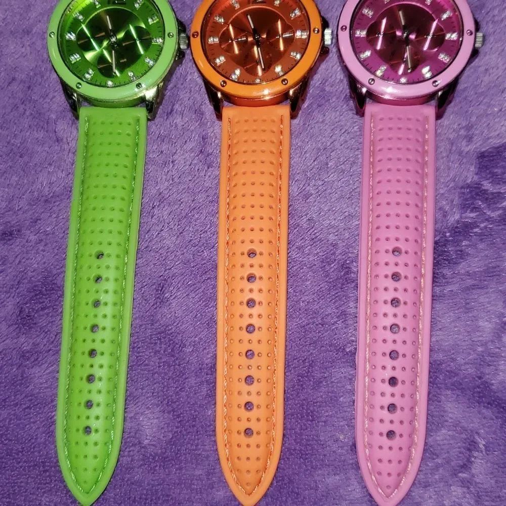 3 Matching Watches Green Pink Orange Accutime JCR1017C‎ JCR1017B JCR1017E